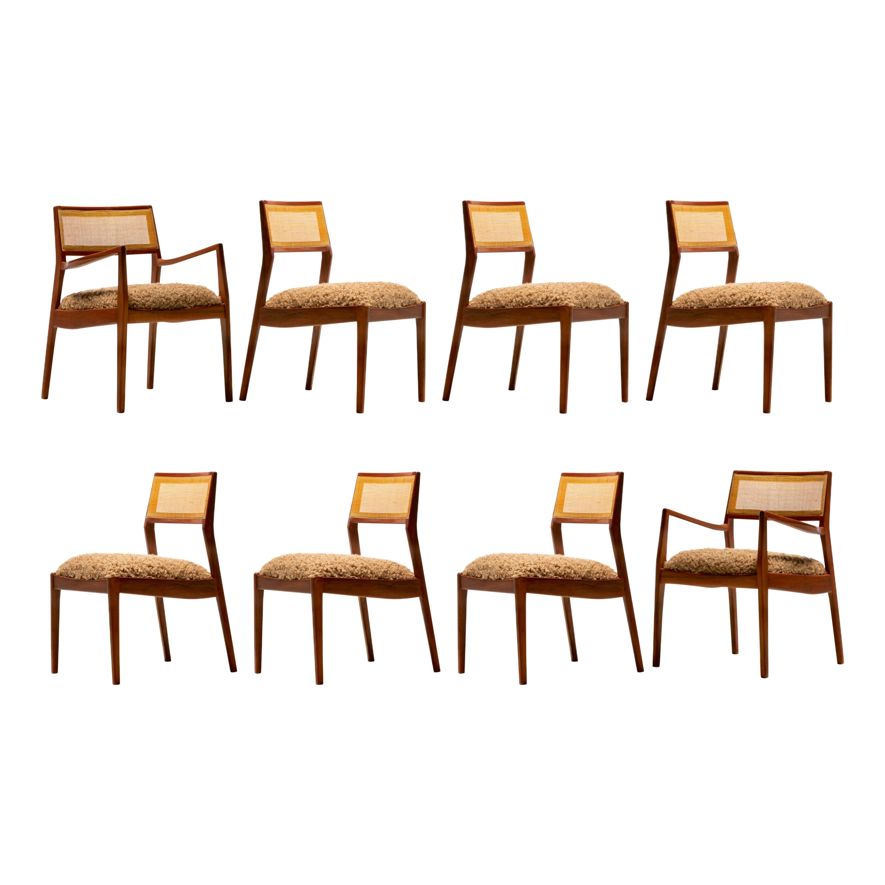 Lot de 8 chaises de salle à manger Playboy de Jens Risom, entièrement restaurées, datant du milieu du siècle dernier.