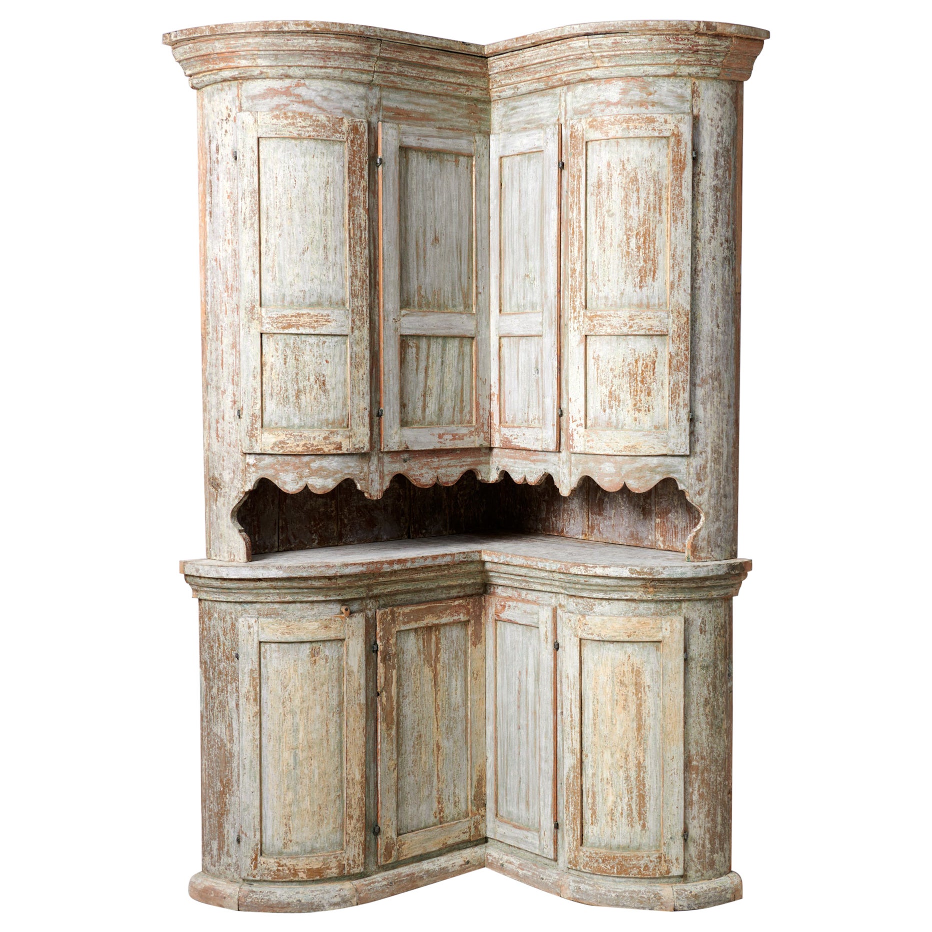 Antique Northern Swedish Unusual Curved Corner Cabinet  For Sale