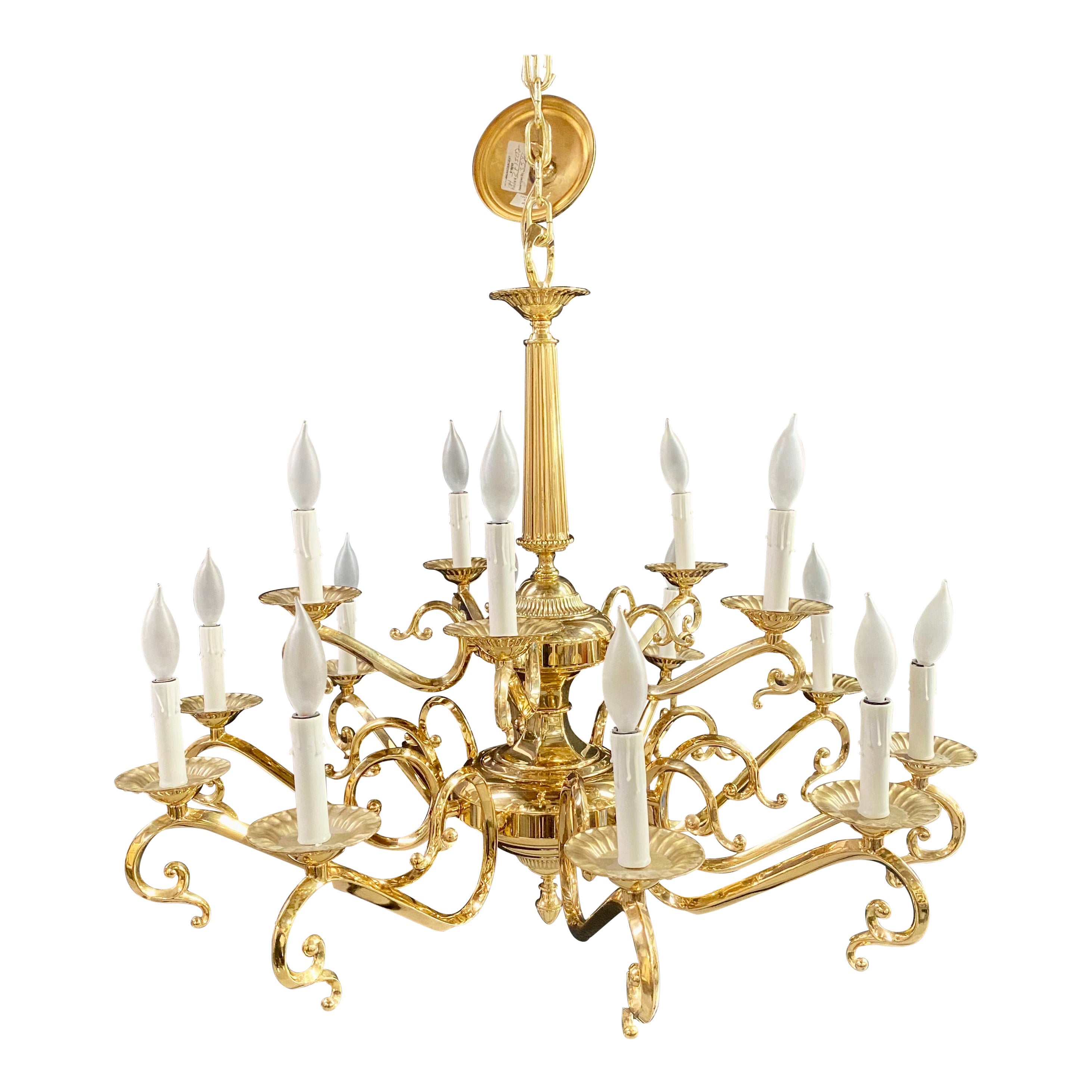 English Victorian Style Brass Chandelier, 15 Arms  For Sale