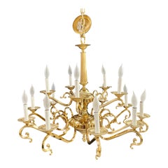 Vintage English Victorian Style Brass Chandelier, 15 Arms 