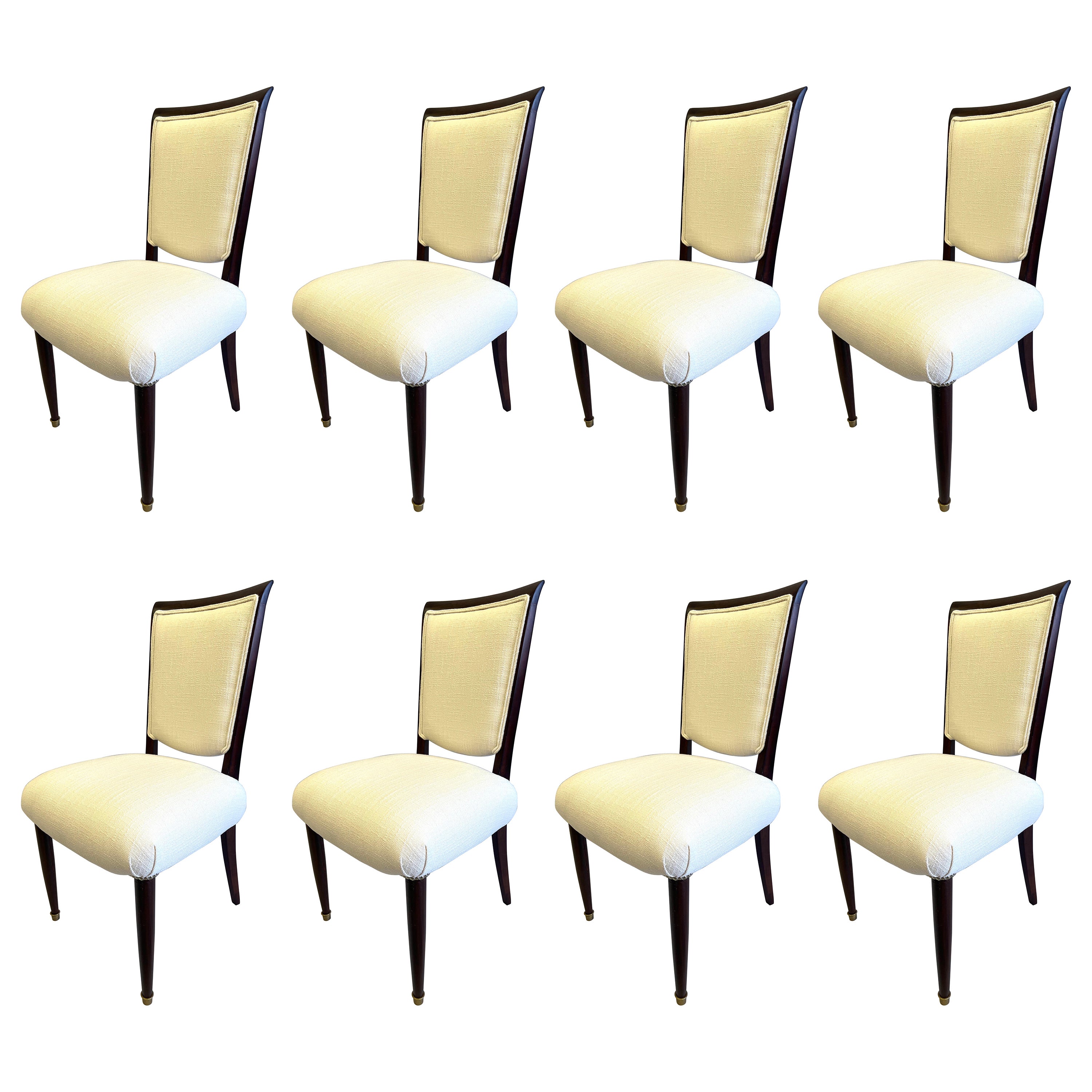 Set aus 8 französischen Esszimmerstühlen im Mid-Century-/Art déco-Stil, signiert von Jules Leleu im Angebot