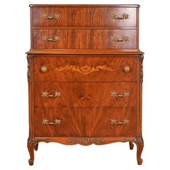 Antique Limbert French Provincial Louis XV Carved Rosewood Highboy Dresser, 1920s