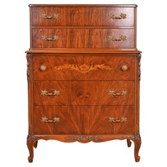 Limbert French Provincial Louis XV Carved Rosewood Highboy Dresser, 1920s