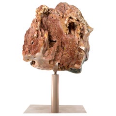 X Geoda grande de amatista roja recubierta de azúcar con drusa de amatista roja y rosa brillante
