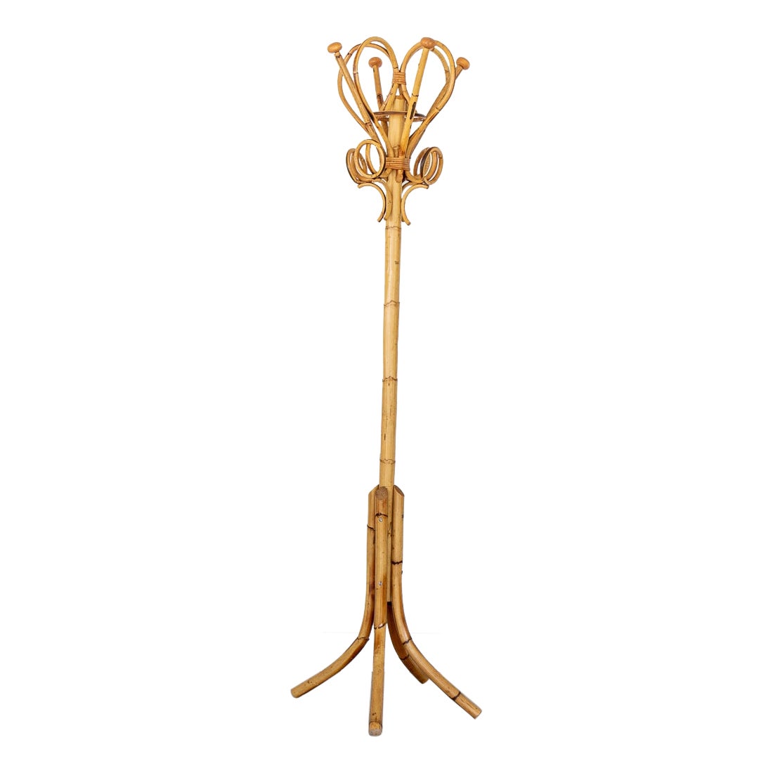 French Bamboo and Rattan Coat Rack For Sale