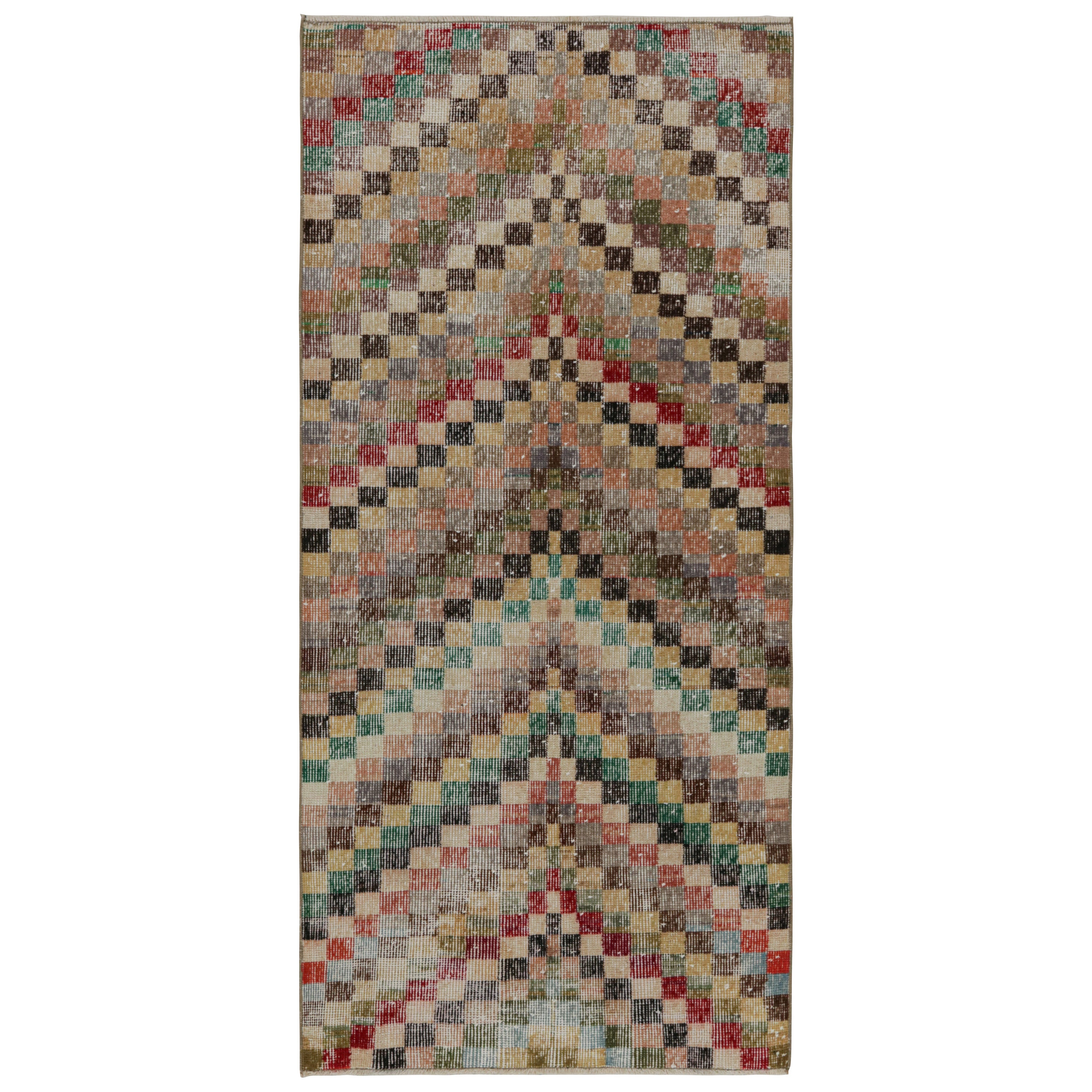Vintage Zeki Müren Art Deco Runner Rug with Geometric Patterns, from Rug & Kilim For Sale
