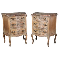 Antique Pair of French Louis XV Style Distressed Marble Top Commodes Nightstands