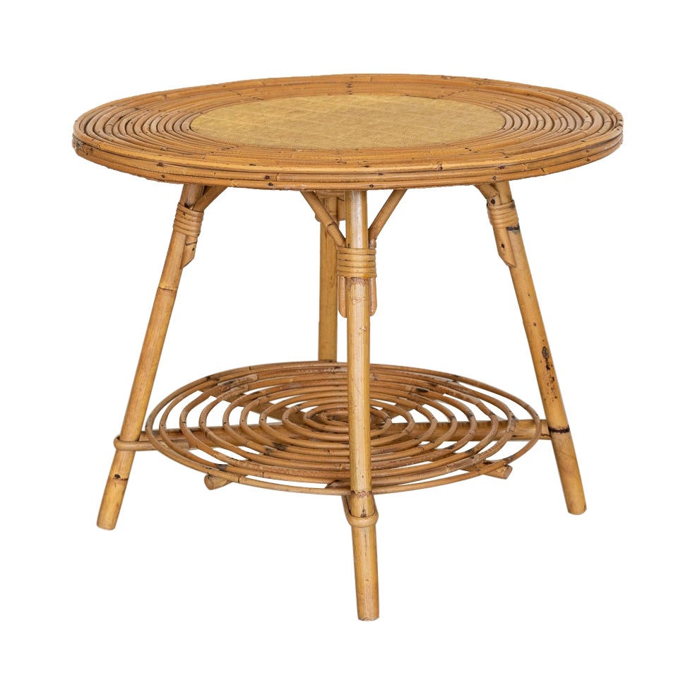 French Rattan Gueridon Table