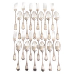 French antique sterling silver dessert flatware - 24 pieces - Louis XVI style