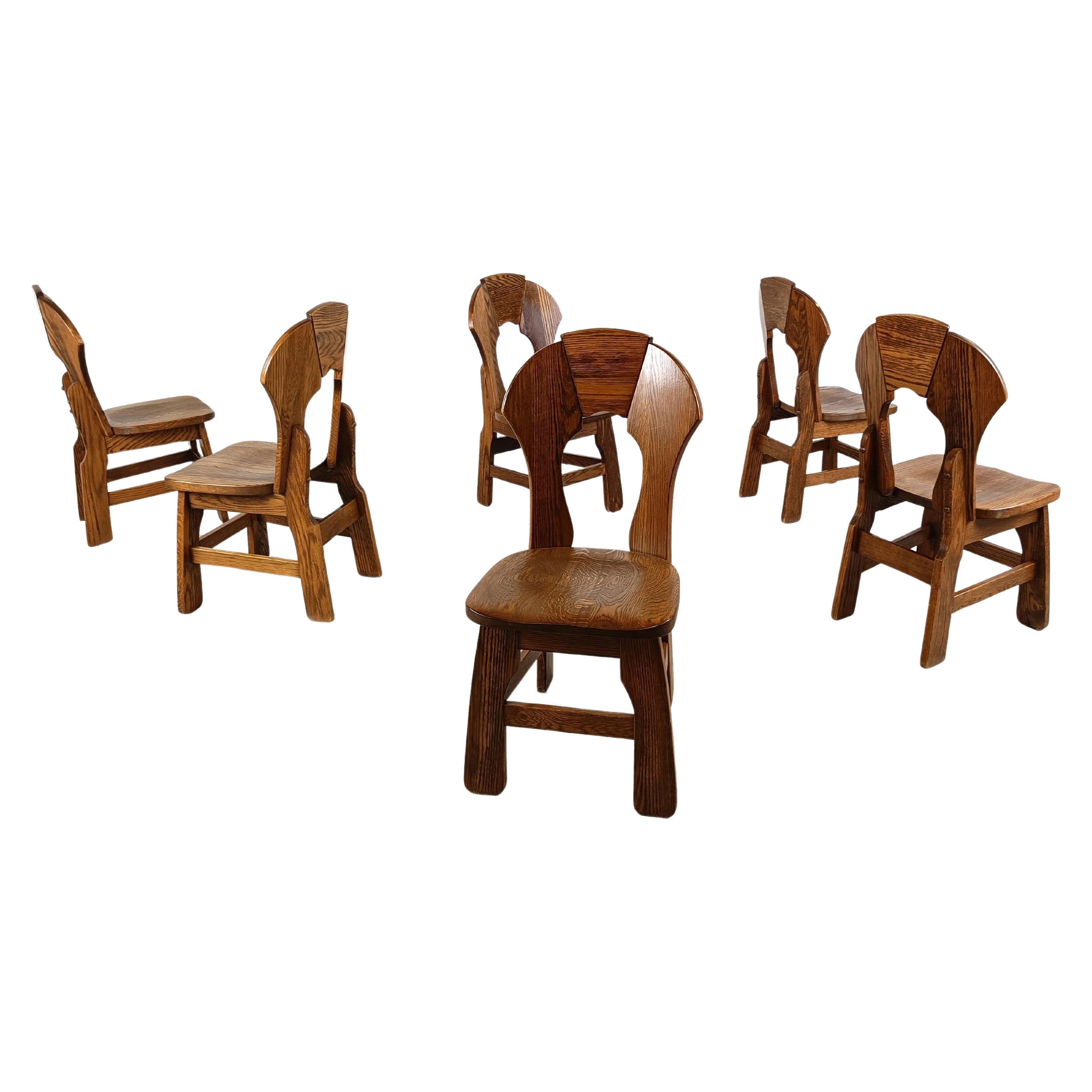 Vintage Brutalist Dining Chairs, Set of 6 - 1960s