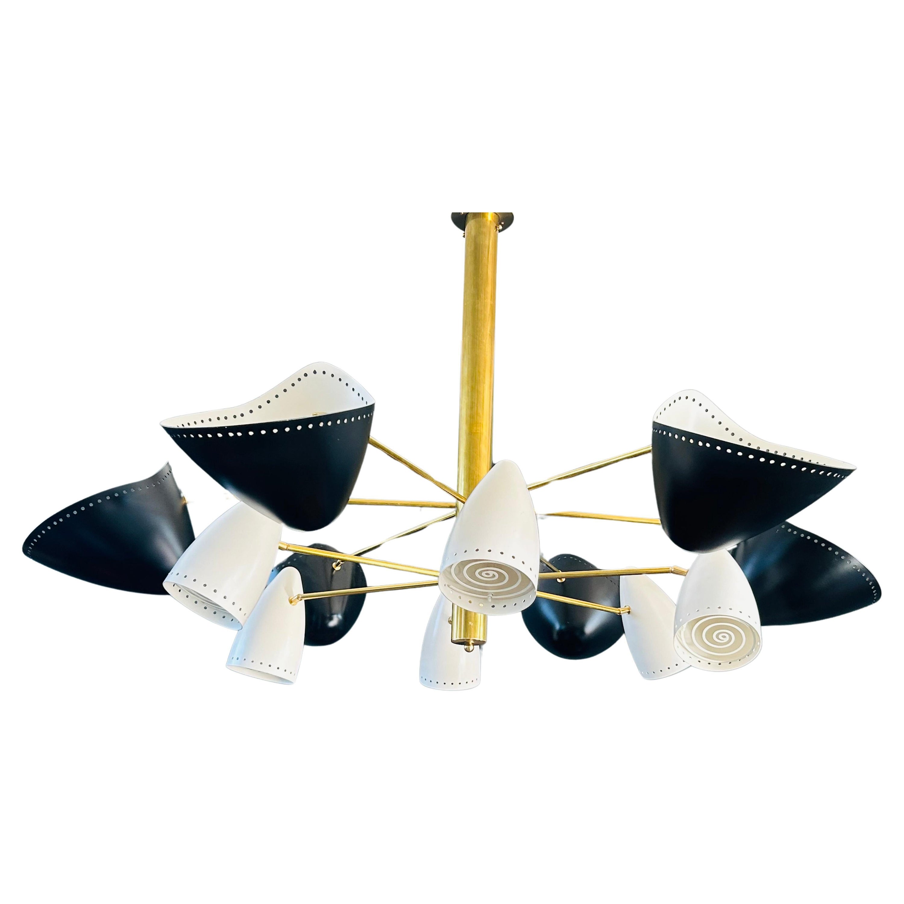 Custom Mid-Century Style Black & White Metal Chandelier by Adesso Imports For Sale