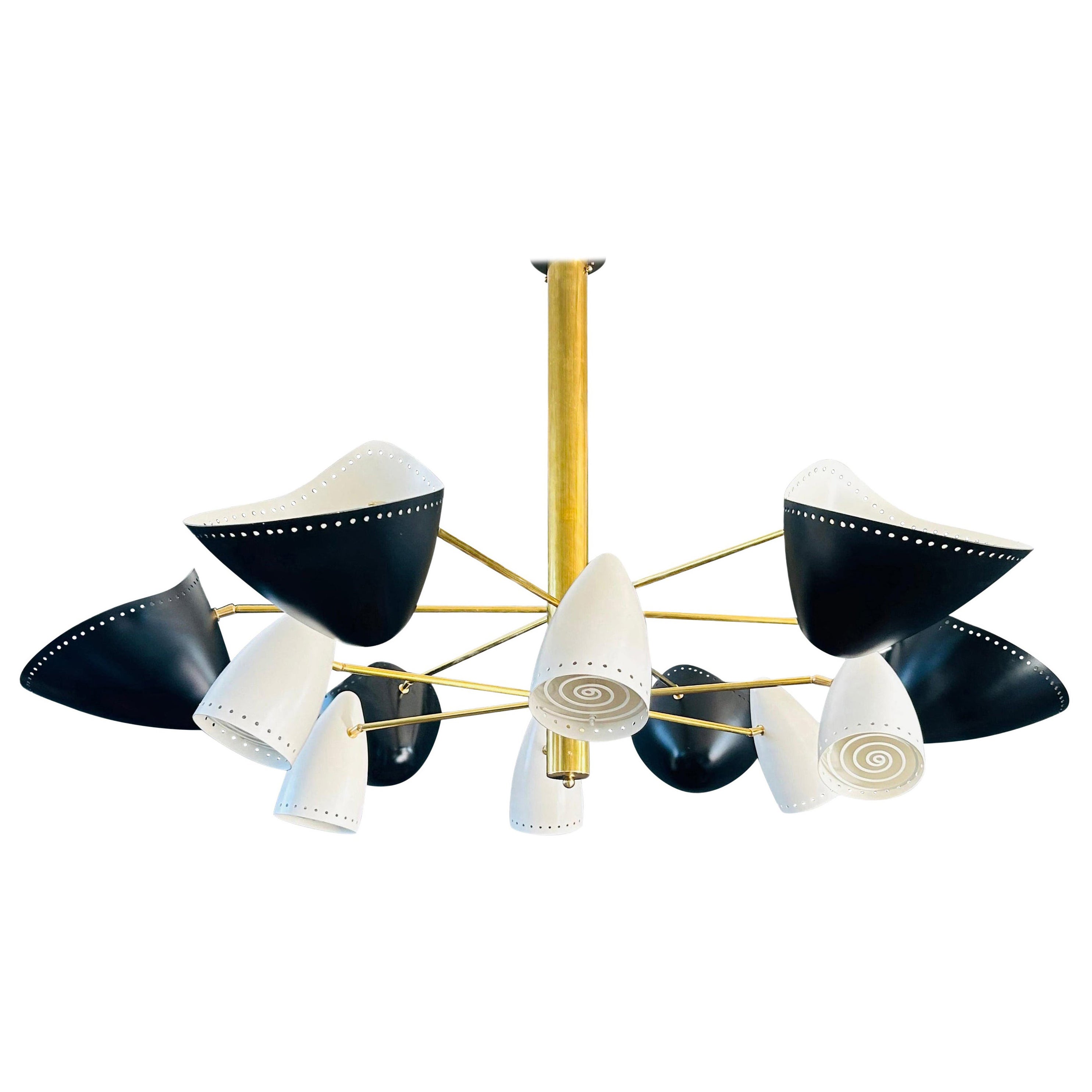 Custom Mid-Century Style Black & White Metal Chandelier by Adesso Imports