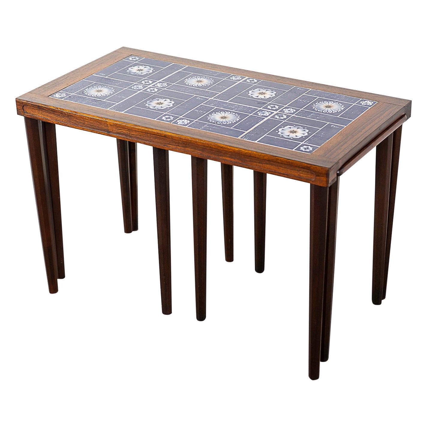 Danish Modern Rosewood & Tile Nesting Tables For Sale