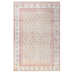 Early 20th Century Indian Agra Floral Handmade Cotton Rug