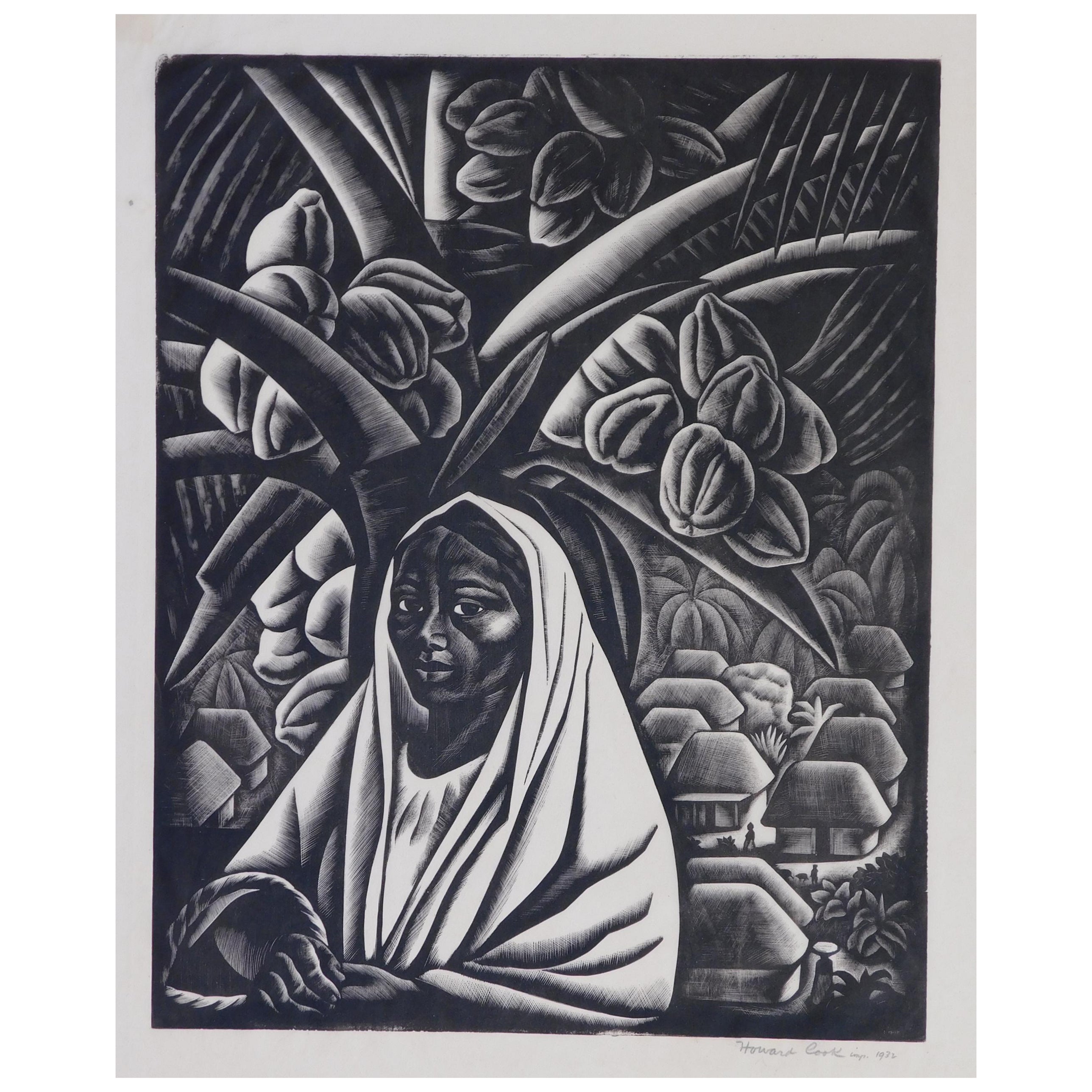 Howard Cook Original Wood-Engraving, 1932 - "Acapulco Girl" For Sale