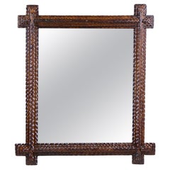 Tramp Art Rustic Wall Mirror, 19th Century Handcarved, Austria ca. 1880