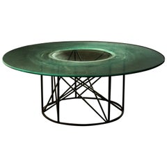 Table basse mexicaine moderniste en fer et verre soufflé sculpté