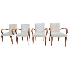 Set of Four Dakota Jackson Crimped Velvet Maple Arm Chairs