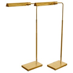 Pair of Midcentury Adjustable Pharmacy Brass Floor Lamps by Casella