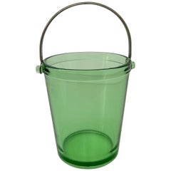 Mid Century Green Glass Ice Bucket with Stainless Handle