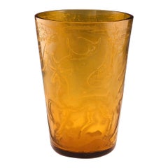 Unique Czech Amber Acid Etched Cameo Midcentury Modern Vase c1955