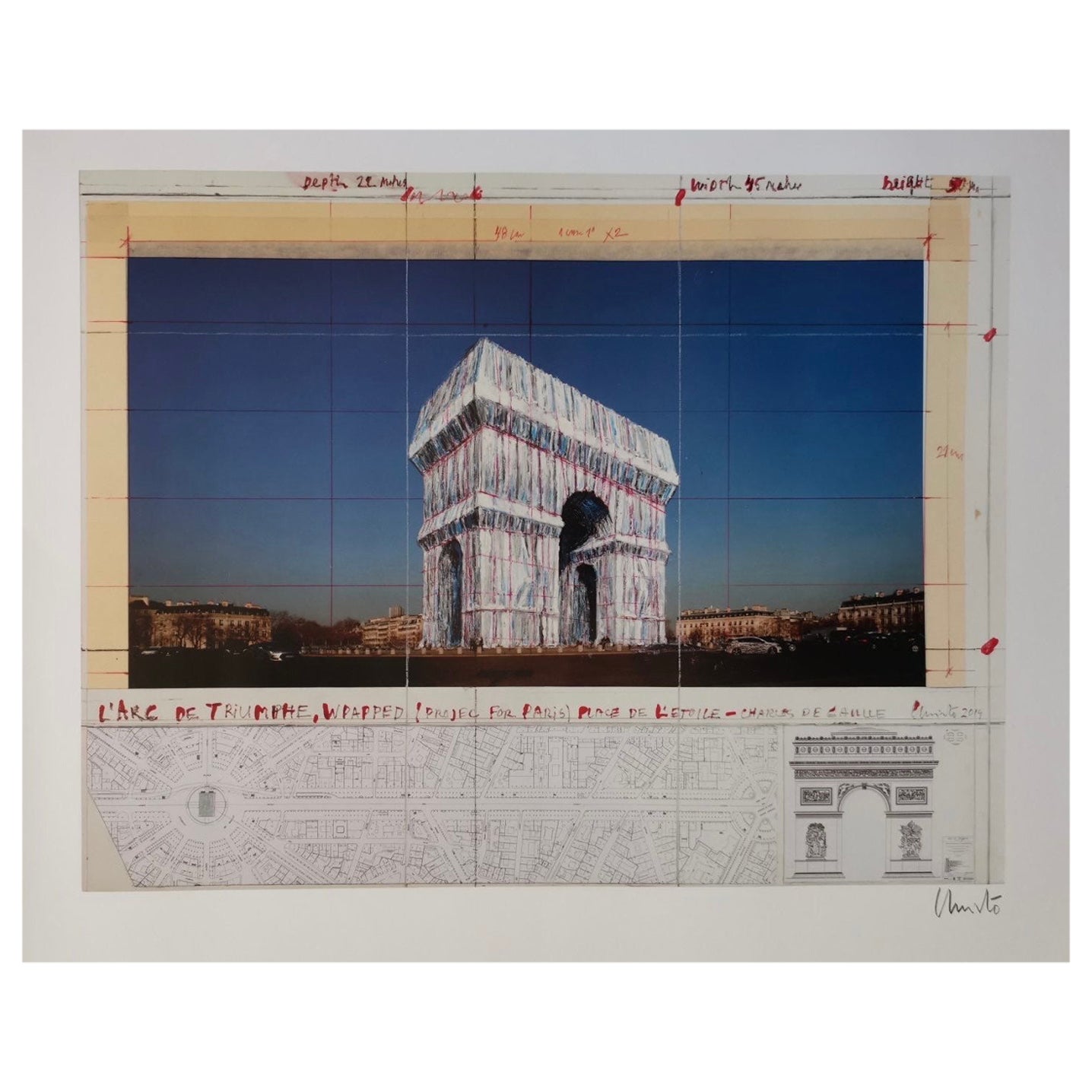 Christo Javacheff Druck des von L'Arc de Triomphe umwickelten Projekts, signiert 2020