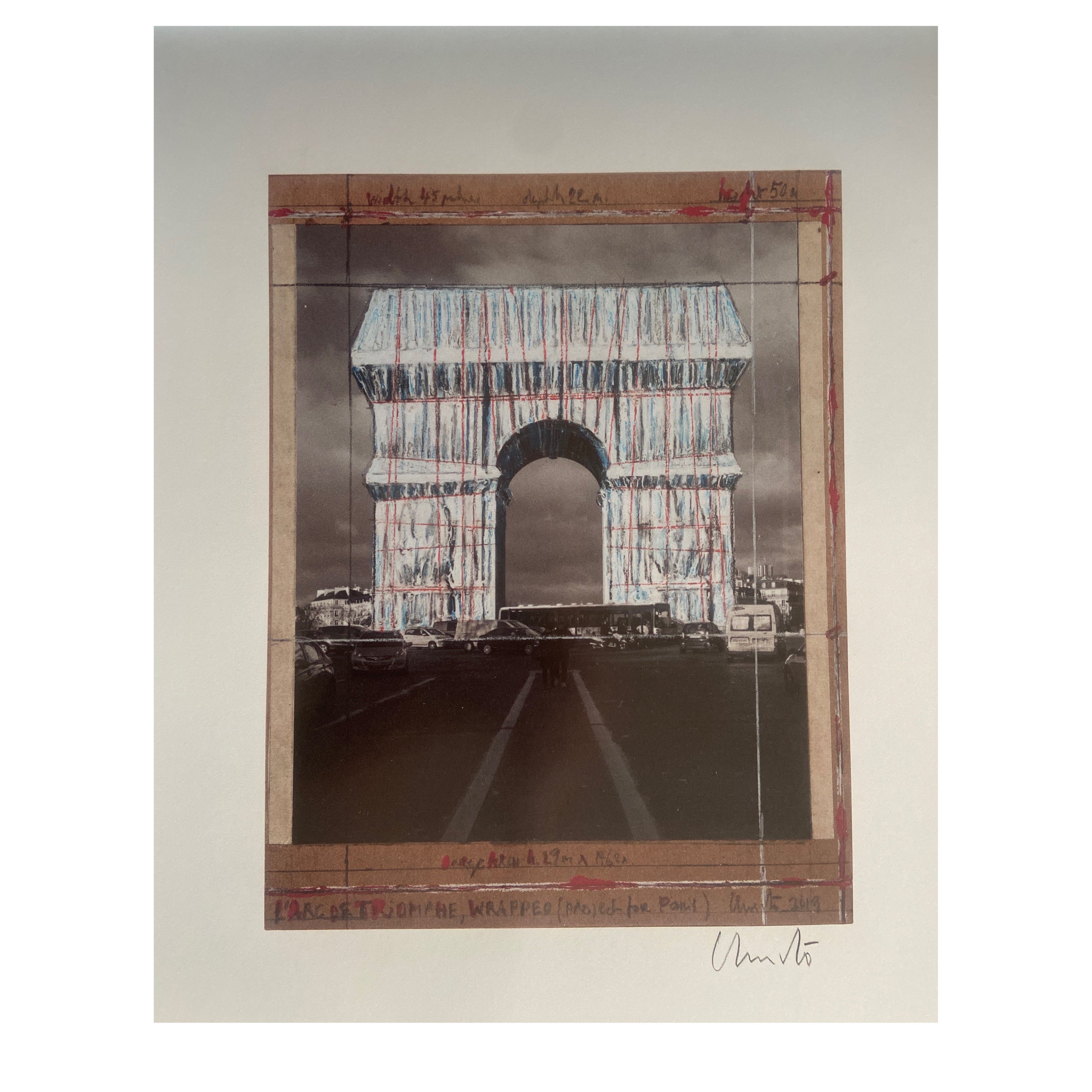 Christo Javacheff Druck des Projekts L'Arc de Triomphe, umwickelt, signiert 2019 im Angebot