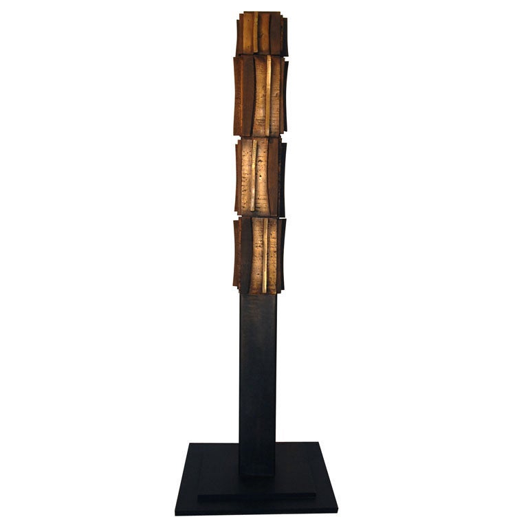 Bronze and Textured Wood TOTEM Sculpture by Paul Maxwell 1967