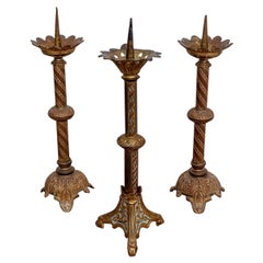Set Of 3 Altar Candlesticks Candle Holder - Bronze - Period: XIXth Century