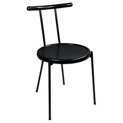 Italian modern round Chair in black wood and metal rod, 1980s