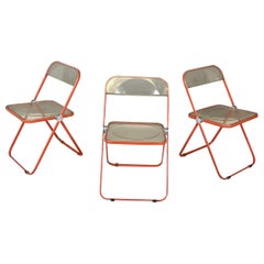 Italian Modern red metal ABS Folding Chairs Plia Piretti Anonima Castelli, 1970s