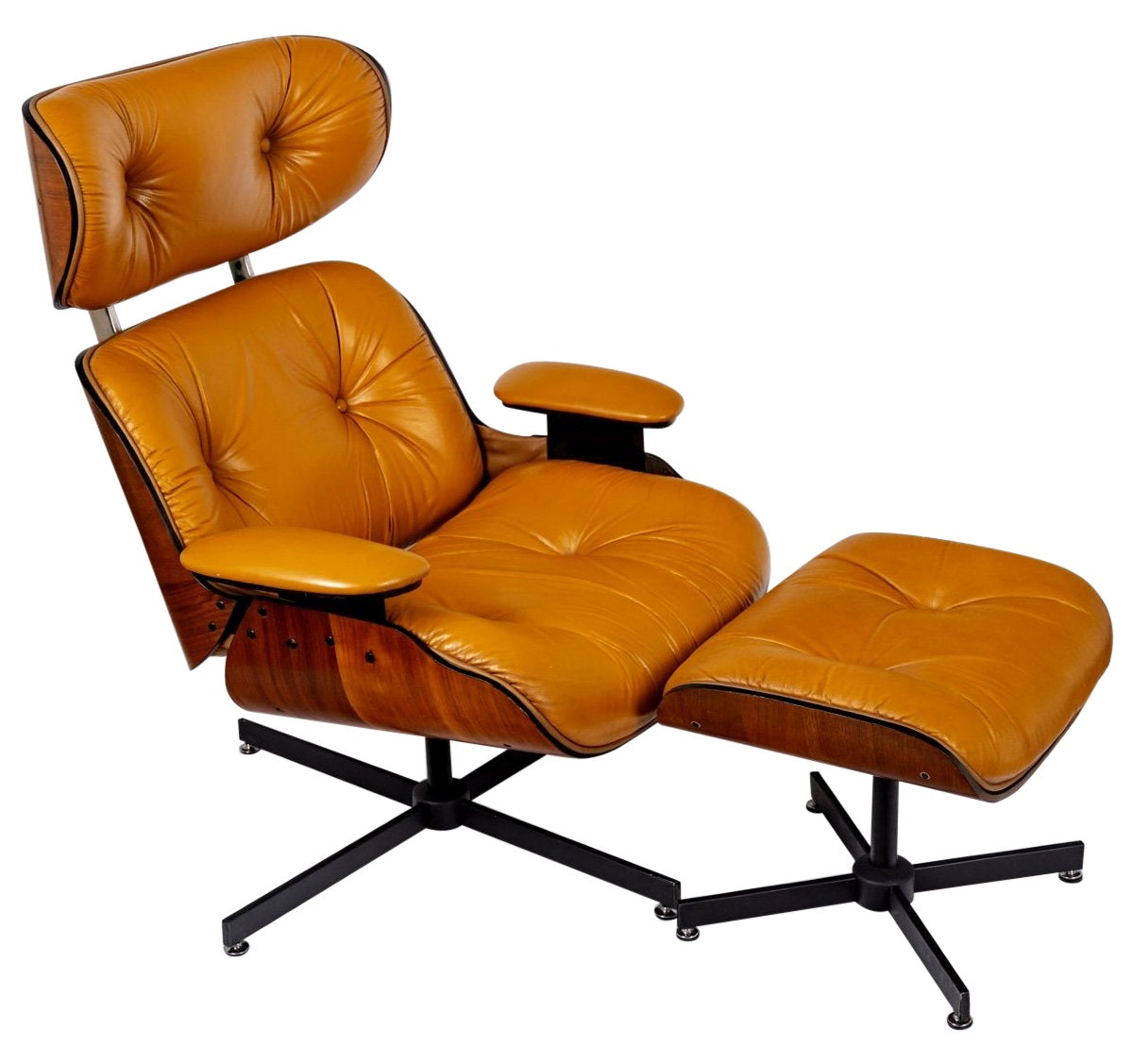 Fauteuil de salon & Son Ottoman - Cuir et aluminium - Designer Charles & Ray Eames -