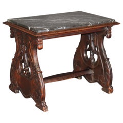 Belgian Vintage 19th Century Marble Top Carved Accent Table, Coffee Table