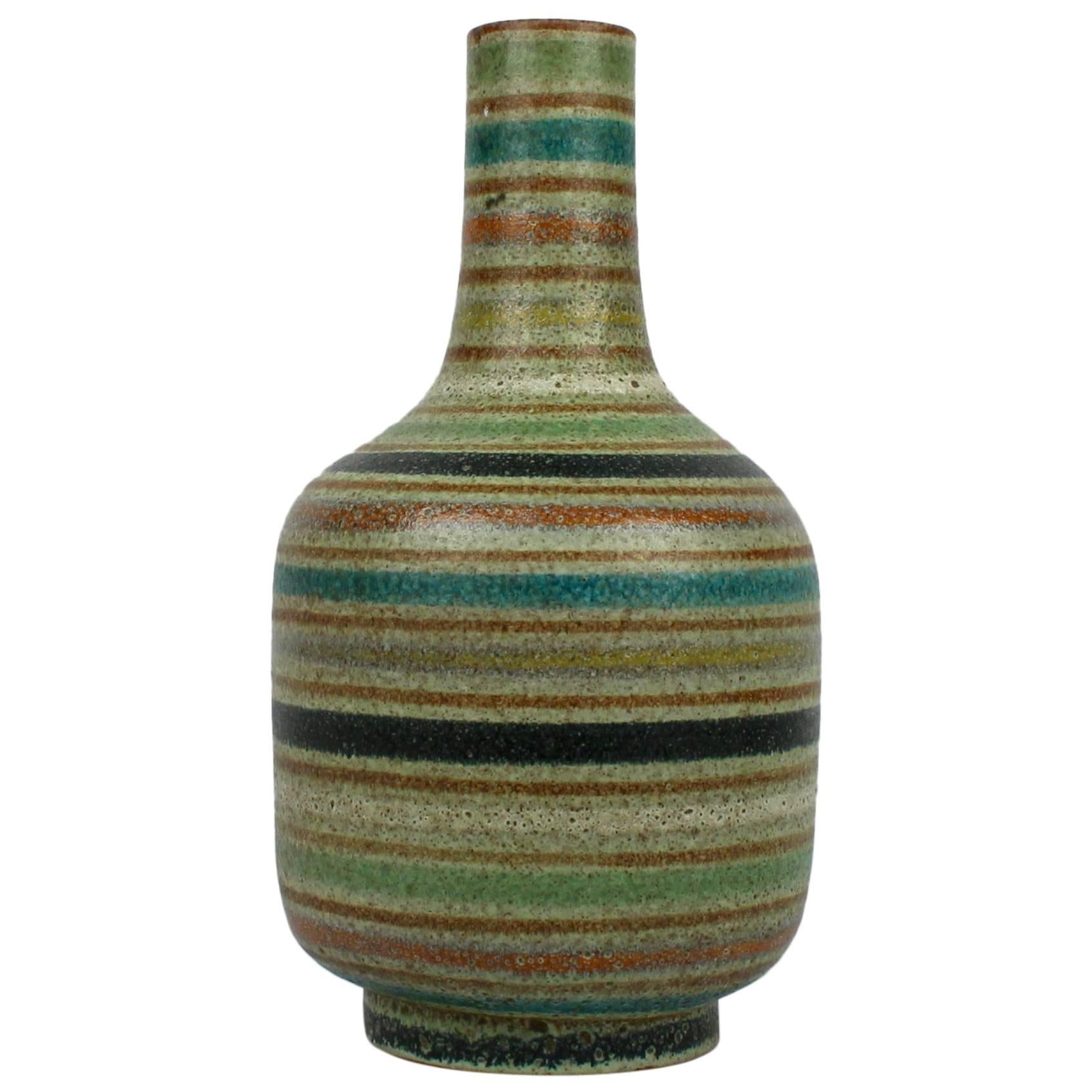 Large Mid-Century Modern Thickly Glazed Bottle-Form Striped Italian Ceramic Vase