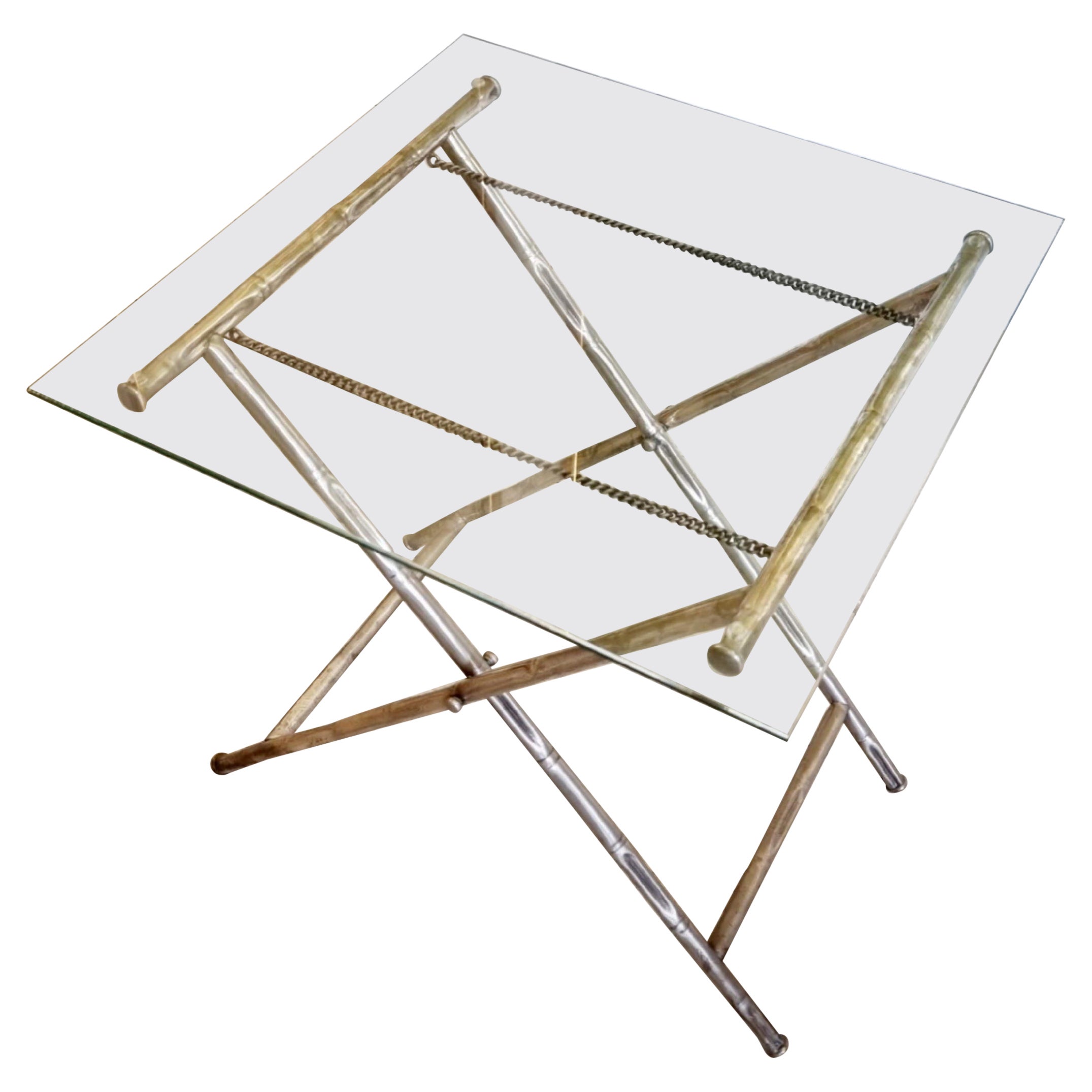 Side table, foldable with bamboo imitated metal base, Hollywood Regency. For Sale