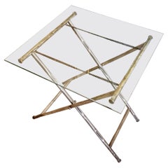 Side table, foldable with bamboo imitated metal base, Hollywood Regency.