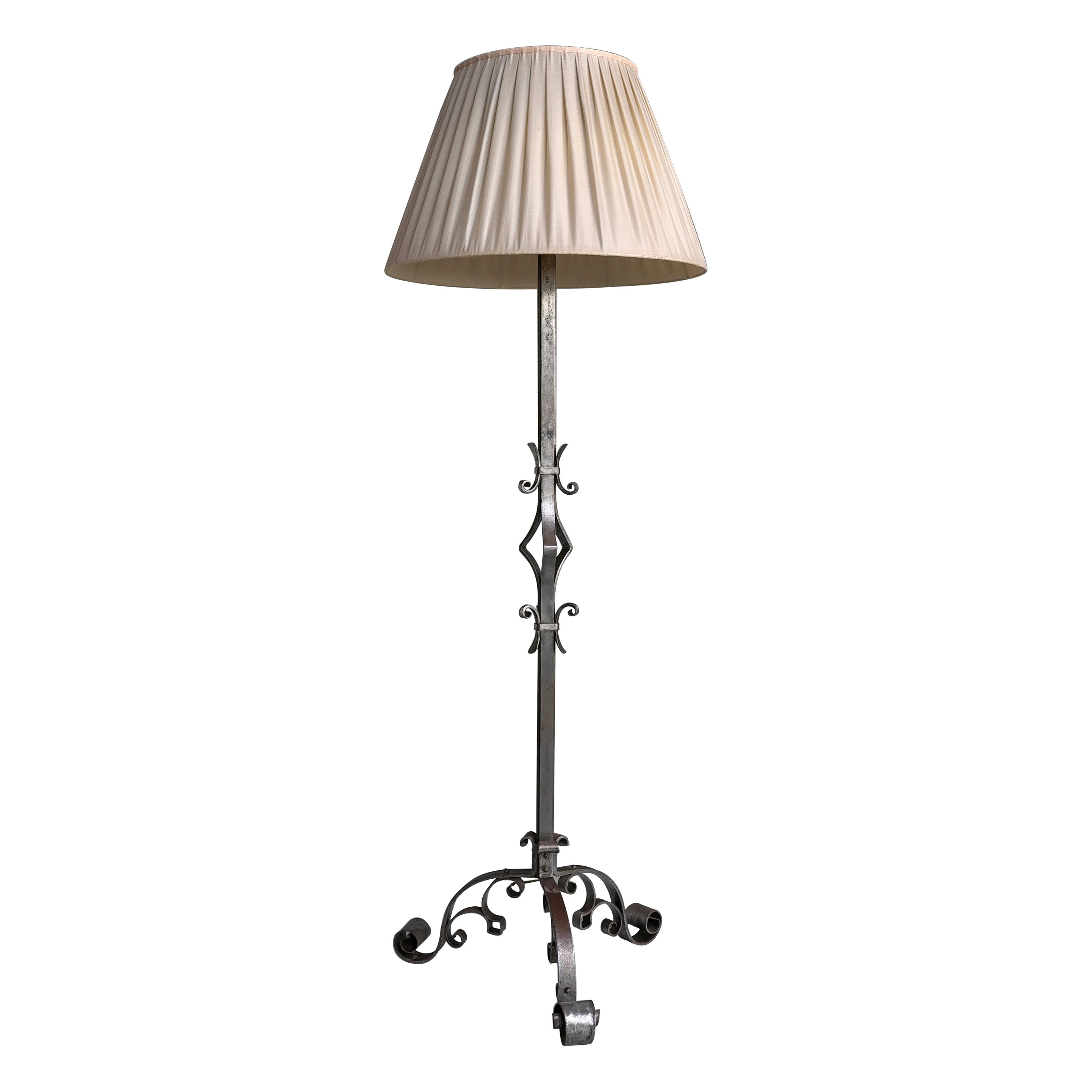 Exceptional and Large French Curled Wrought Iron Floor lamp  For Sale