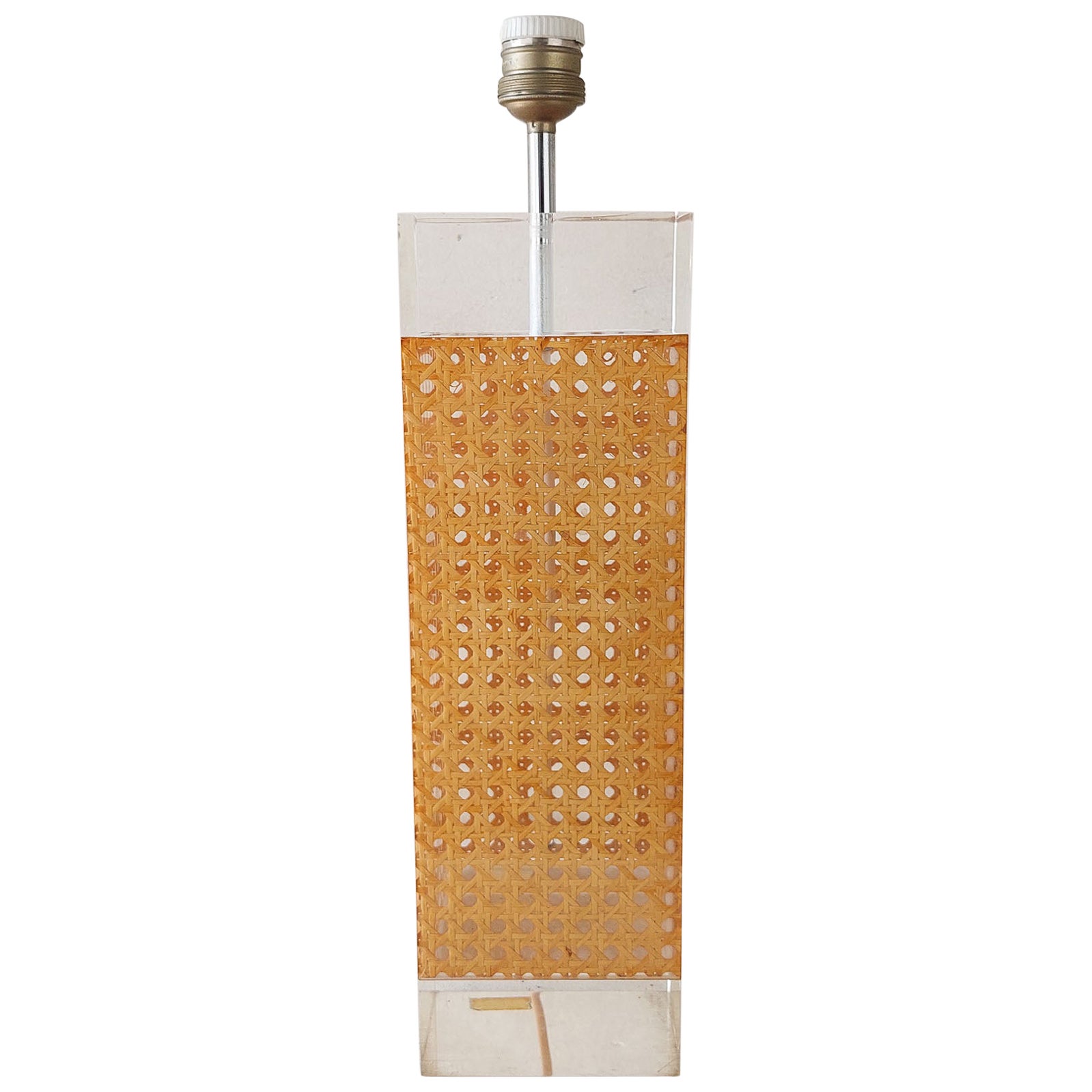 Large Dior Homestyle Table Lamp Woven Cane in Plexiglass For Sale