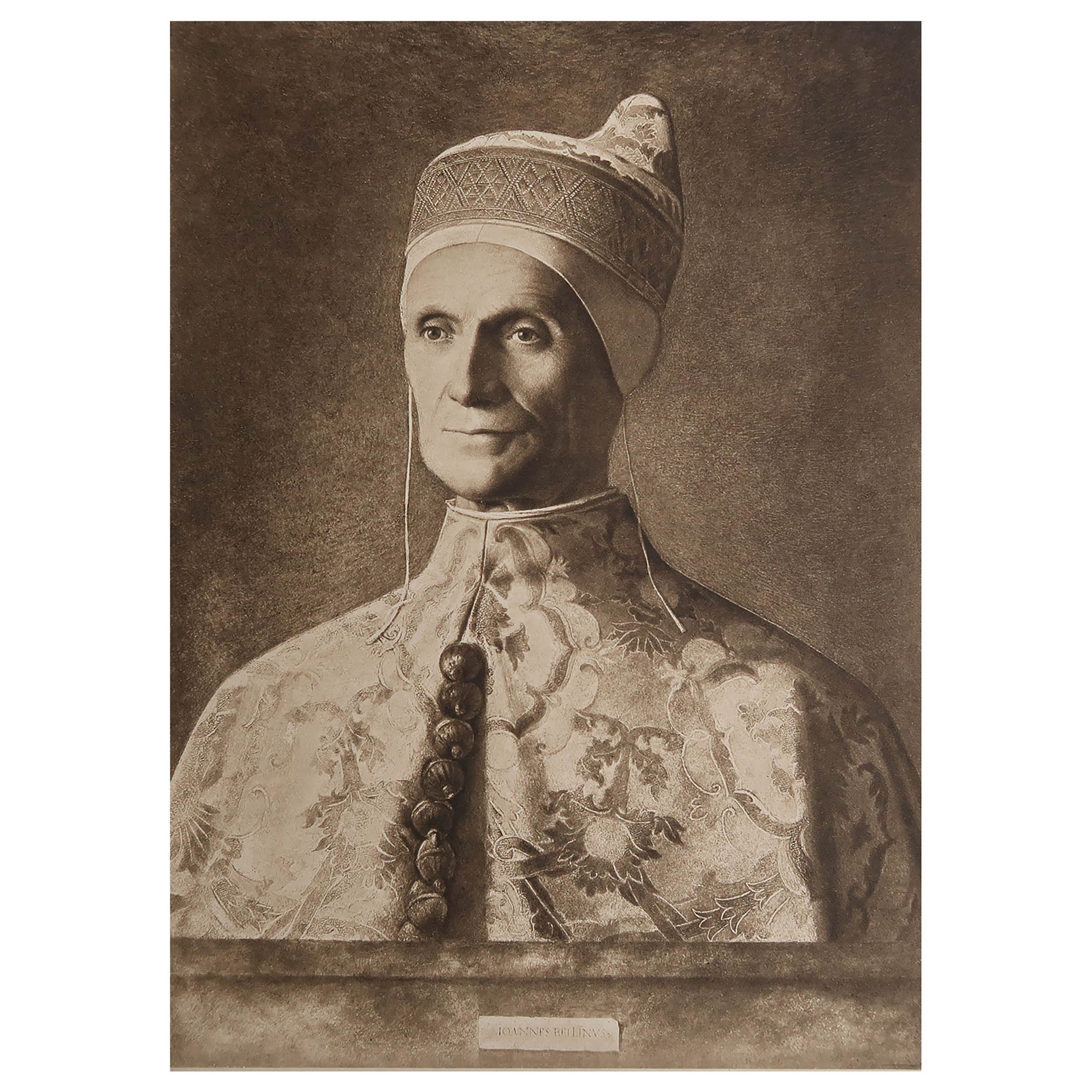 Original Antique Print of A Doge of Venice After Giovanni Bellini. C.1900 For Sale