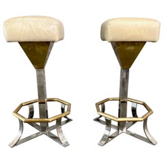 Vintage Pair brass Hollywood Regency bar stools