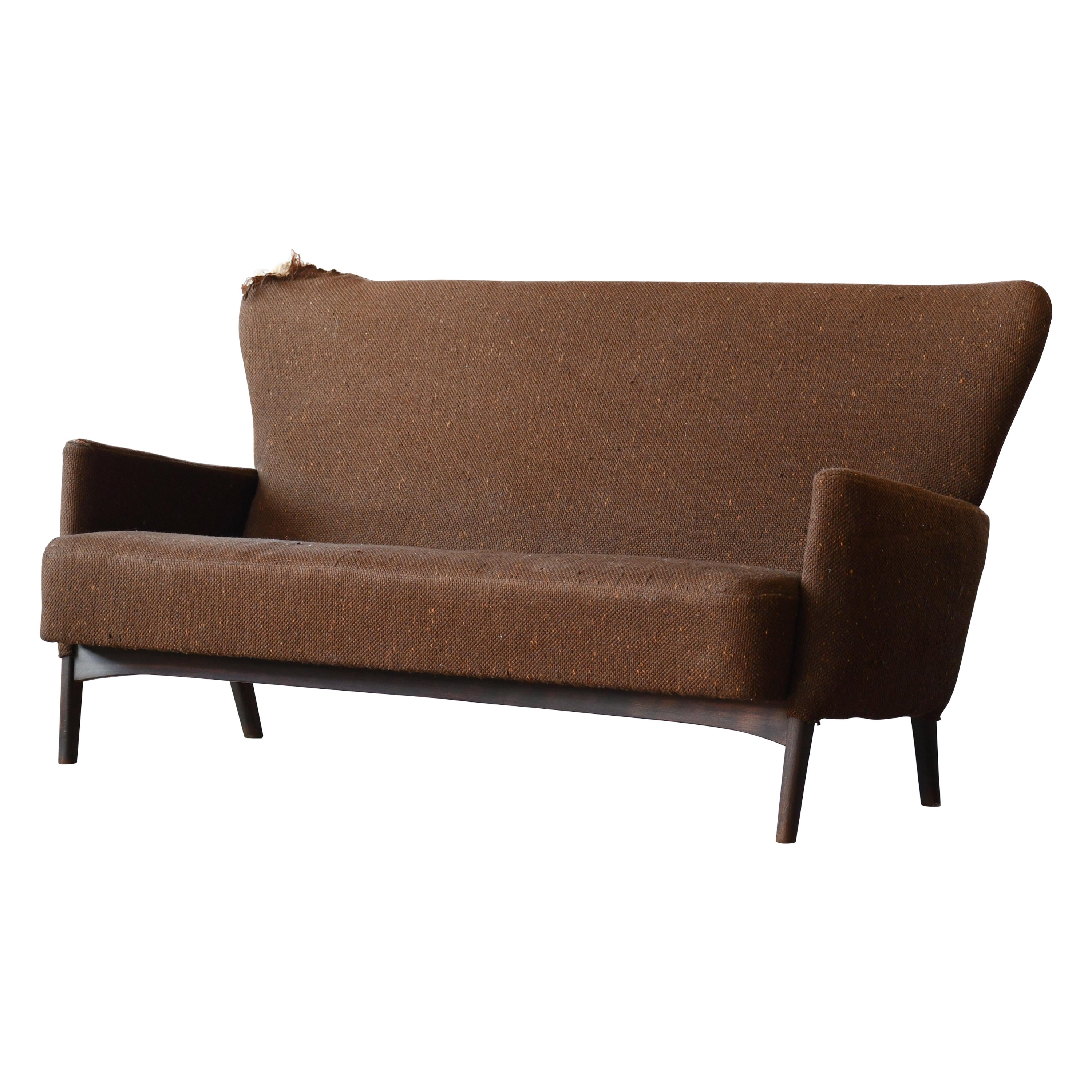 Dänische Couch aus der Mitte der 1950er Jahre in Buche und Wolle von Fritz Hansen im Angebot