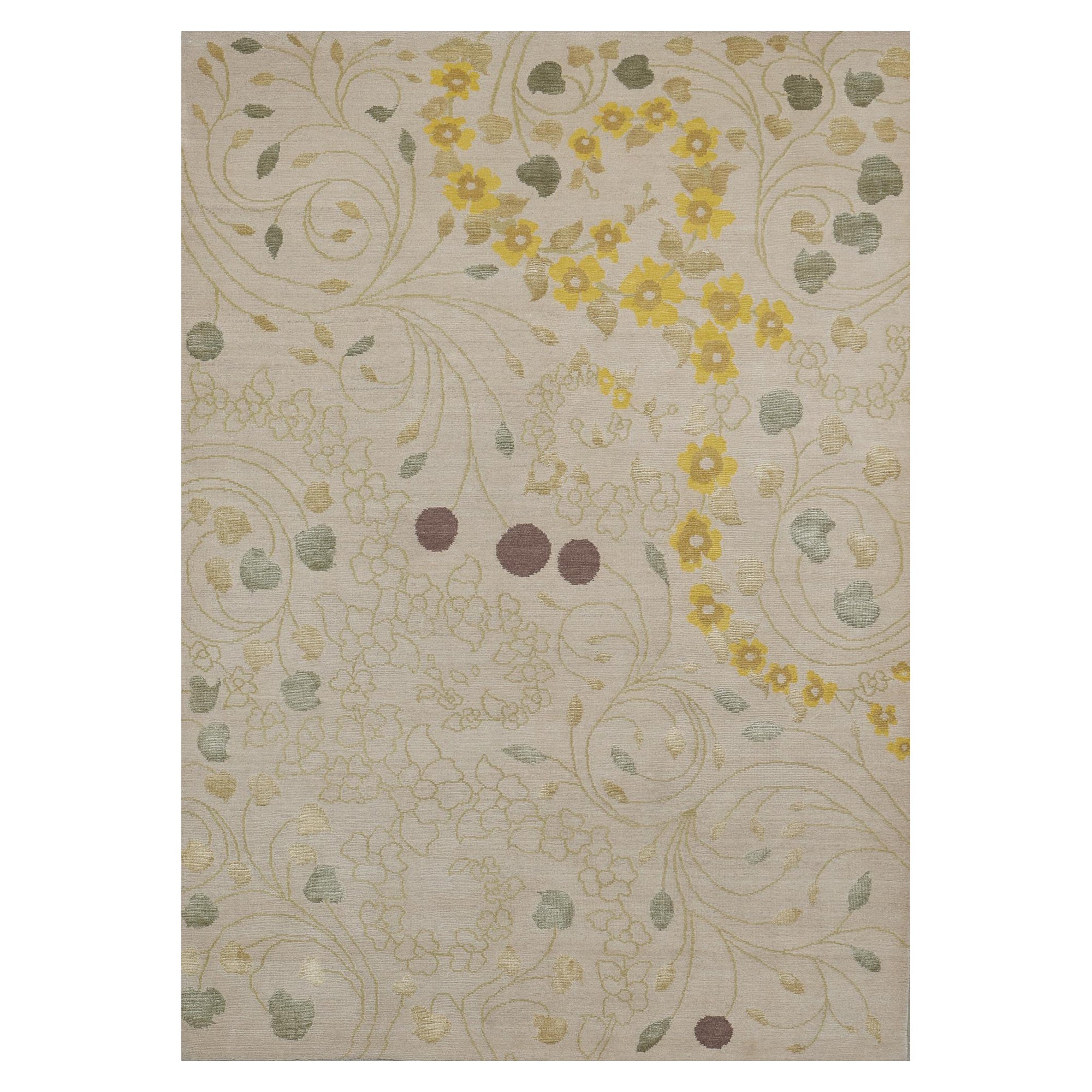 Modern Hand-knotted Wool Floral Rug For Sale