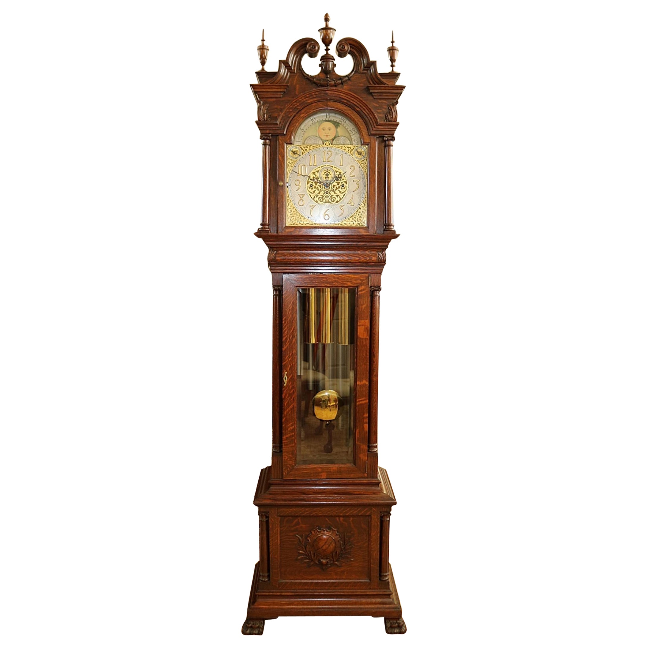 John Wanamaker Philadelphia Oaks 9 Tube Grandfather Tall Case Clock  Circa 1904 en vente