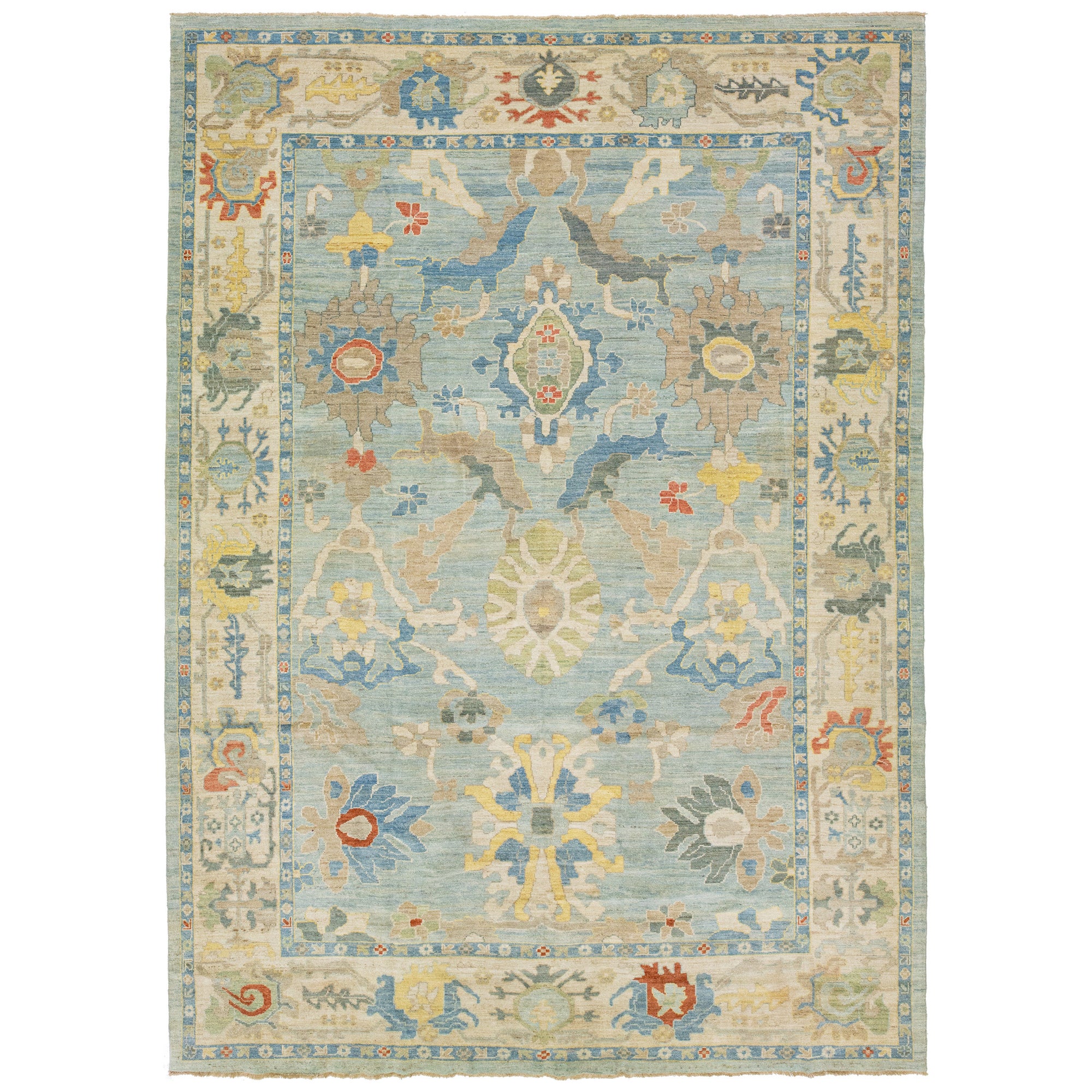 Room Size Sultanabad Wool Rug with Contemporary Floral Motif For Sale