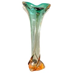 Large green & amber Murano vase in Sommerso technique