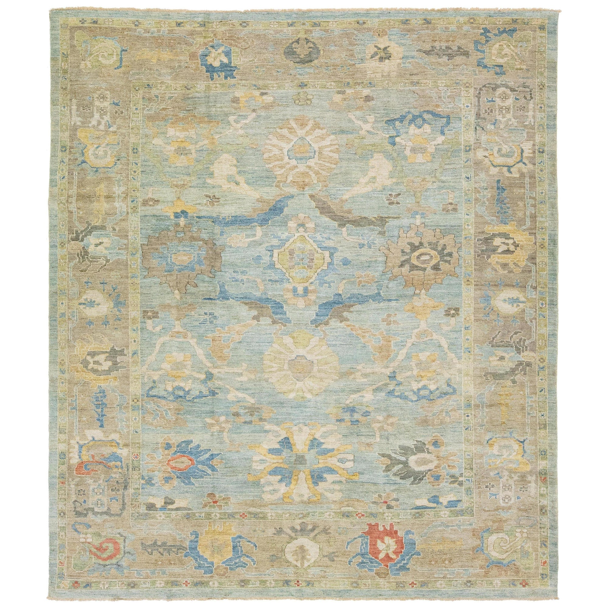 Floral Modern Sultanabad Room Size Wool Rug In Blue For Sale