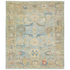 Floral Modern Sultanabad Room Size Wool Rug In Blue