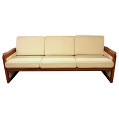 Mid-Century Modern Teak & Upholstered 3-seat Sofa, c.1960s-70s, American