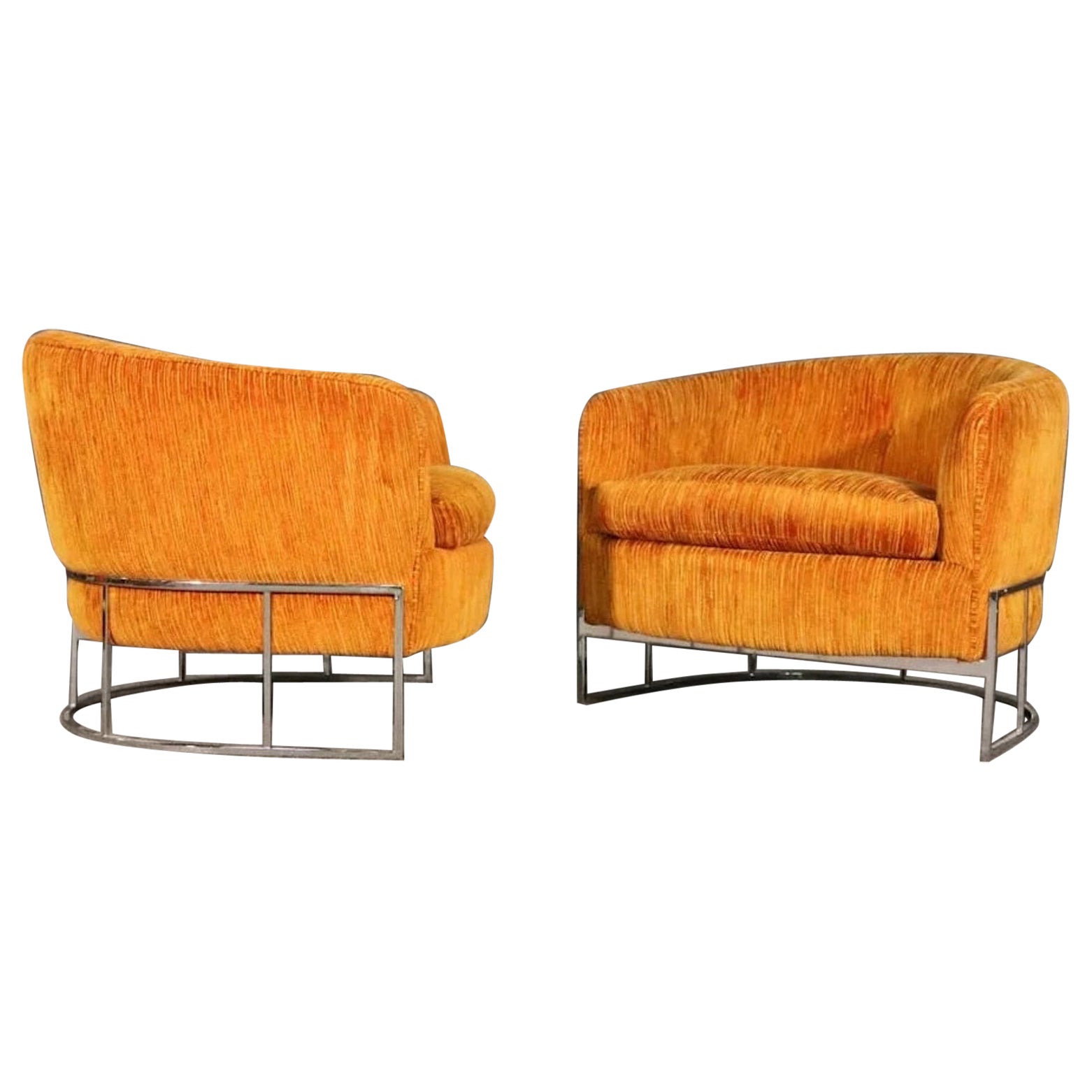Pair of Mid-Century Chrome Base Chairs For Sale