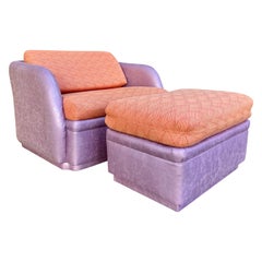 Postmodern Sleeper Lounge Chair and Ottoman by Thayer Coggin. Circa 1980s